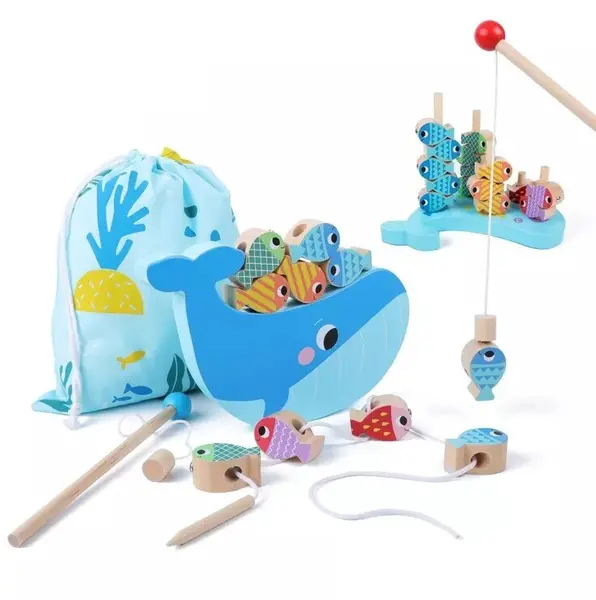 Joc de echilibru din lemn Tooky Toy - Pescuit, 25 piese