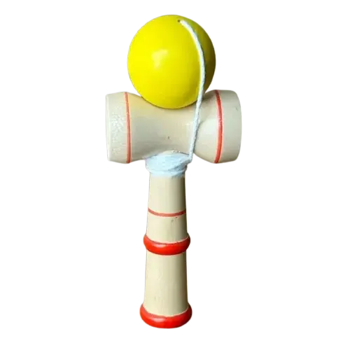 Joc de Indemanare Kendama din lemn cu bila colorata,diverse culori,19x7 cm
