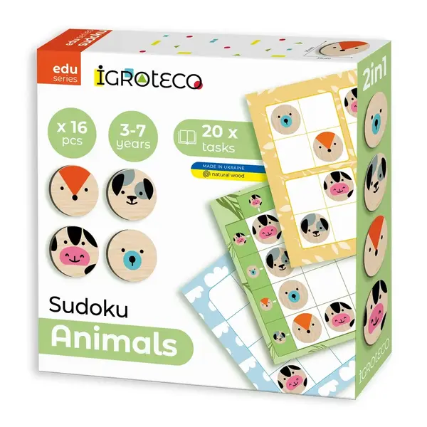 Joc de logica din lemn ,Sudoku Animale 16 piese