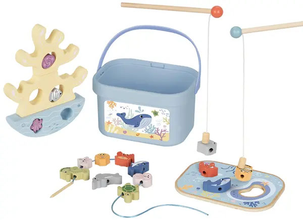 Joc din lemn 3 în 1 Tooky Toy - Pescuit