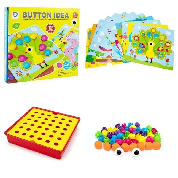 Joc Educativ cu Butoni si 12 Planse de Joc - Creativitate si Motricitate 3+ - 20 cm Mediu 20 cm