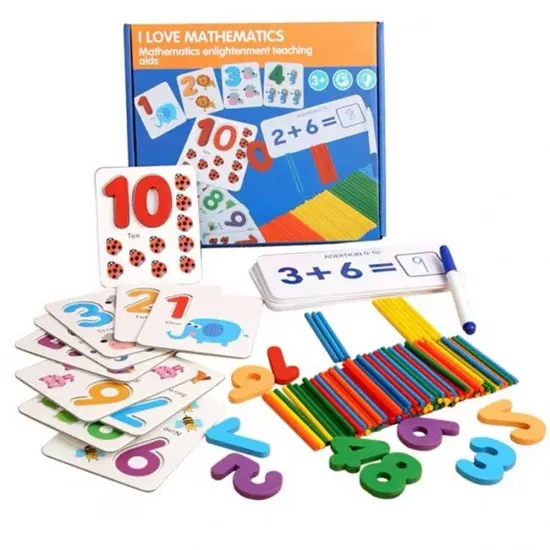 Joc educativ de matematica cu betiosare, carduri si numere din lemn, +4 ani