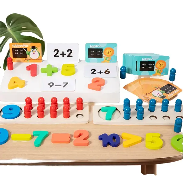 Joc educativ de numarare si calcul matematic - carduri si pioni si cifre