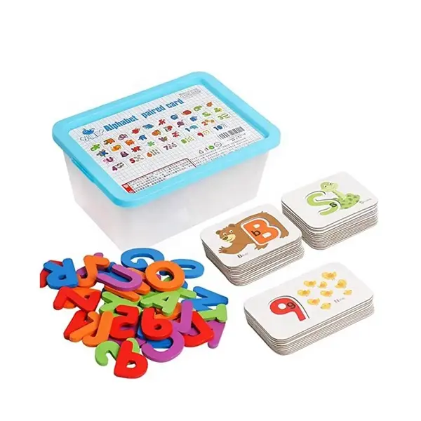 Joc educativ invatare alfabet si numere in limba engleza - cartonase pereche Montessori