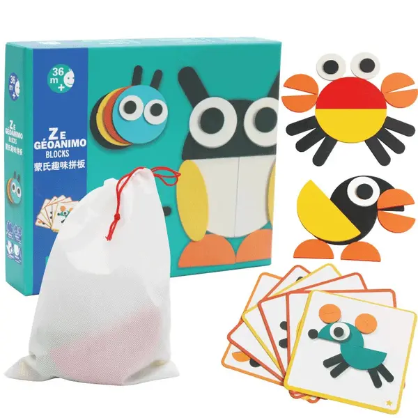 Joc educativ Tangram din lemn - 40 piese colorate ZukiToys.ro