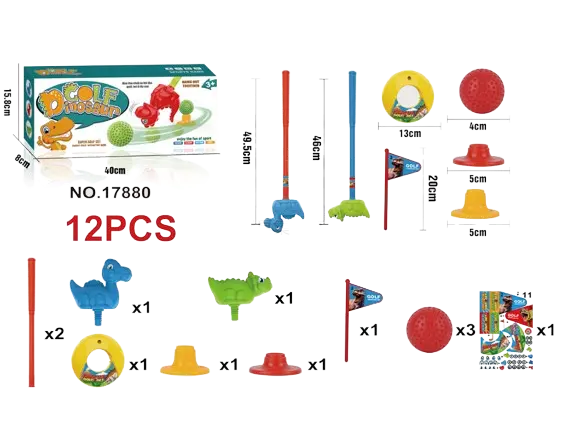 Joc golf cu dinozauri pentru copiii,plastic,12 piese