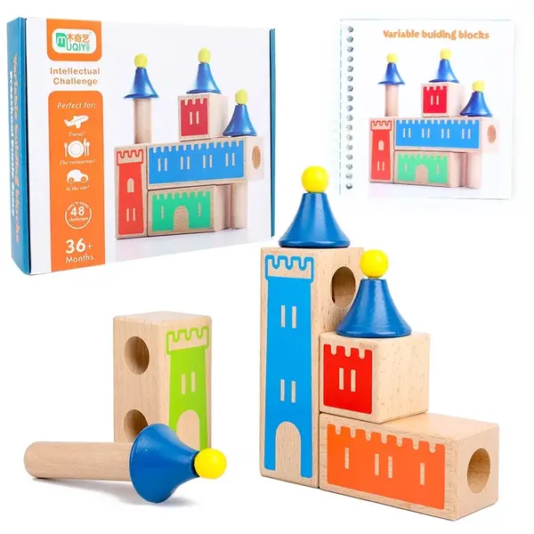 Joc logic Castle of Dreams din lemn - Puzzle 3D castel ZukiToys.ro