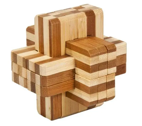 Joc logic IQ din lemn bambus Block cross 8.5 cm