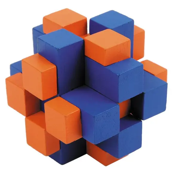 Joc logic IQ din lemn bambus Cub cross colorat 8.5 cm