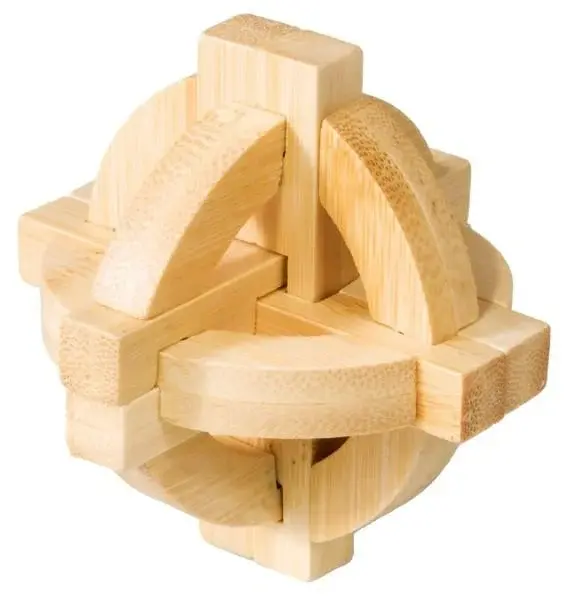 Joc logic IQ din lemn bambus Double disk puzzle 3d 8.5 cm