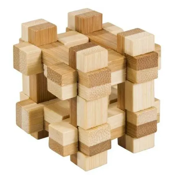 Joc logic IQ din lemn bambus in cutie metalica-11 9.4 cm