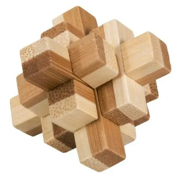 Joc logic IQ din lemn bambus in cutie metalica-9 9.4 cm