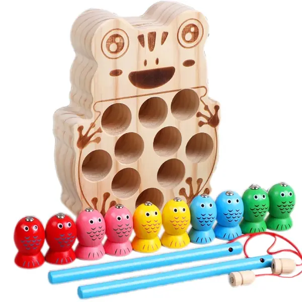 Joc magnetic de pescuit din lemn - Broscuta - ZukiToys.ro