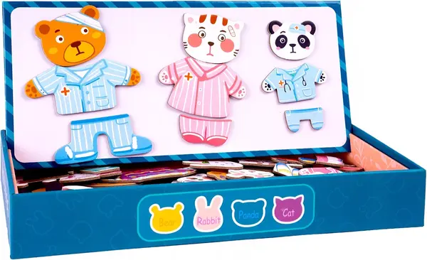 Joc magnetic MalPlay - Montessori, Urși și pisoi de îmbrăcat, 68 piese