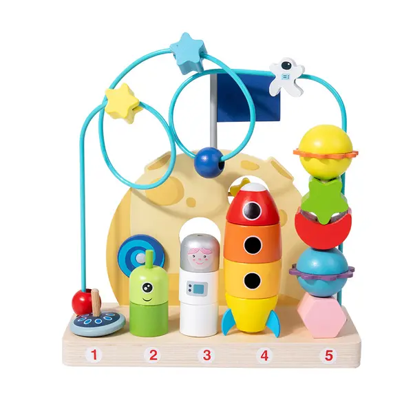 Joc Montessori 2 in 1 din lemn - motricitate si turn de stivuire copii 3 ani