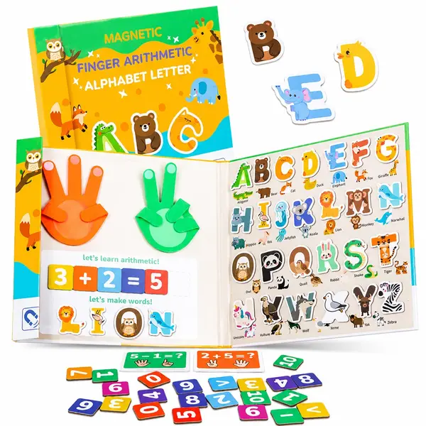 Joc Montessori magnetic cu animale, litere si numarare pe degete