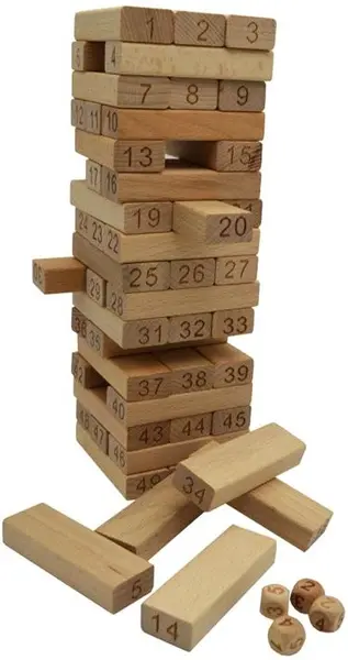 Joc pentru copii Raya Toys - Turnul de echilibru din lemn cu cifre, 51 de piese
