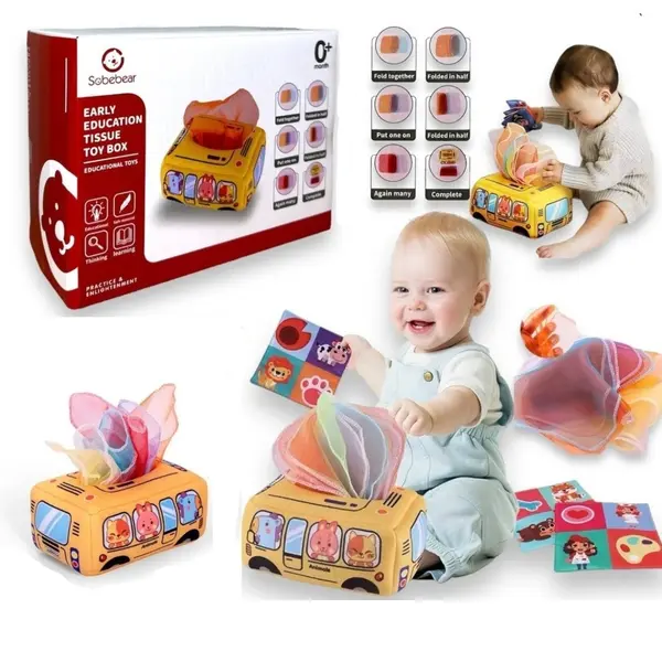 Joc senzorial - Cutiuta cu servetele moi pentru bebelusi