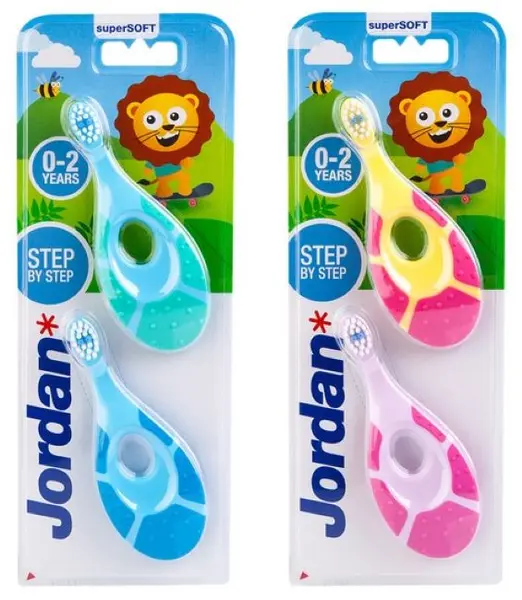 Jordan Set de periuțe de dinți cu accesoriu de dentiție, 0-2 ani, 2 buc, sortiment