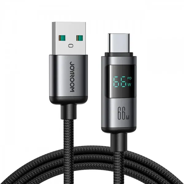 JOYROOM Cablu Date si Incarcare USB-A - USB-C Joyroom S-A16 Pro Prism Display, 66W, 1.2m, Negru