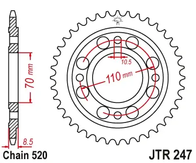 JT - Foaie (spate) JTR247, 36 dinti - CB400NB C, CM400T 4-Loch 520