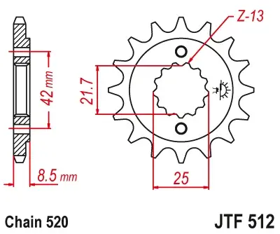 JT - Pinion (fata) JTF512, 17 dinti - KLE500 97- ER-5