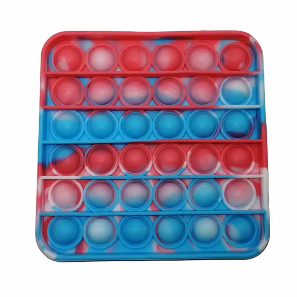 Jucarie antistres, Pop it, silicon, patrat, 12.5 cm, rosu-albastru