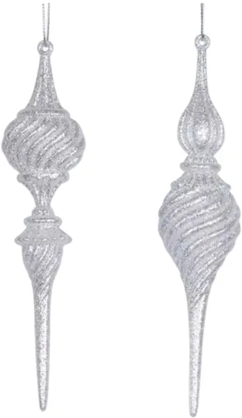 Jucărie de brad de Crăciun Eurolamp - Stalactită, 2 modele, 19 cm, alb cu sclipici