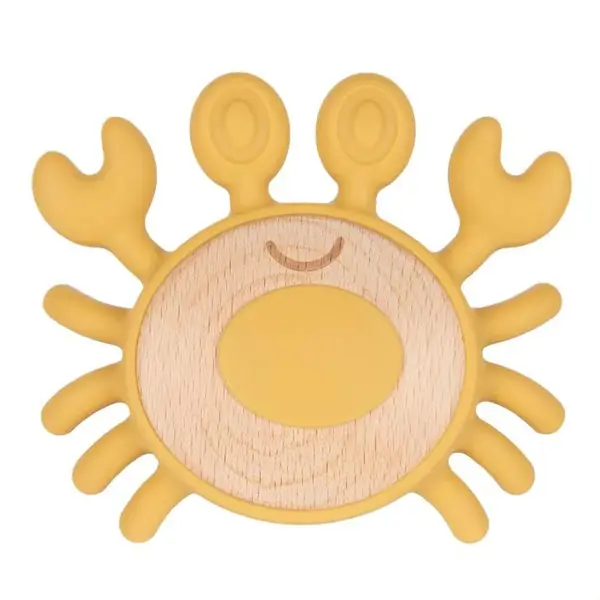 Jucarie de dentitie din lemn si silicon Canpol 3 Luni + Crab