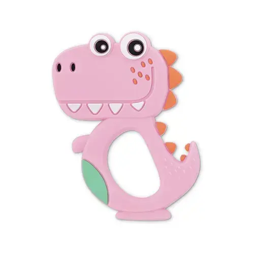 Jucarie de dentitie din silicon Lorelli Dino Lucky, peste 3 luni, Roz