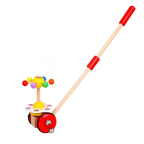 Jucarie de impins din lemn cu mecanism si sunete, jucarie motrica - Multicolor