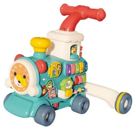 Jucărie de împins pentru bebeluși 3 în 1 Raya Toys - Steam Train, albastră