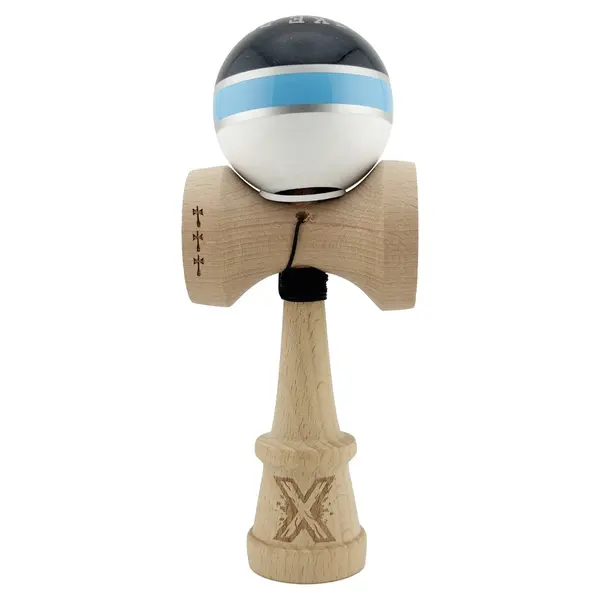 Jucarie de indemanare din lemn, Kendama X, Flippy, Royal Spike, King Size V3, Super Sticky, 18 cm, Bleu