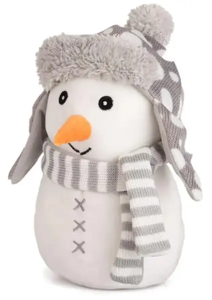 Jucărie de pluș Amek Toys - Om de zăpadă cu pălărie și eșarfă gri, 19 cm