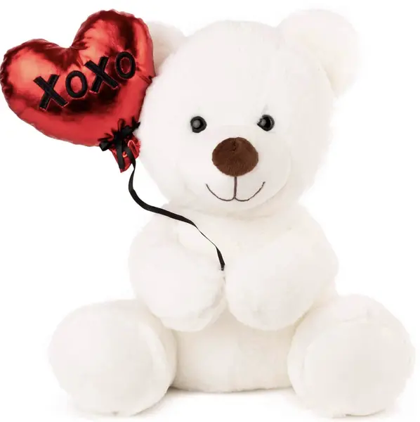 Jucărie de pluș Amek Toys - Urs alb cu inimă, 22 cm