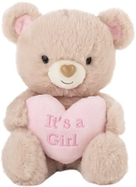 Jucărie de pluș Amek Toys - Ursul cu inima roz “It’s a Girl”, 21 cm