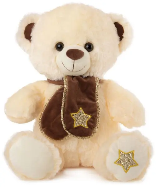 Jucărie de pluș Amek Toys - Ursuleț ecru cu eșarfă maro, 30 cm