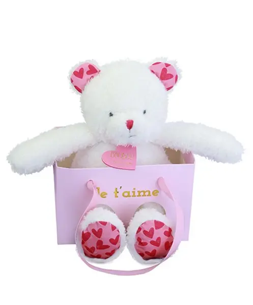 Jucarie de plus in punga cadou, Doudou, Ursulet, Te iubesc, 25 cm