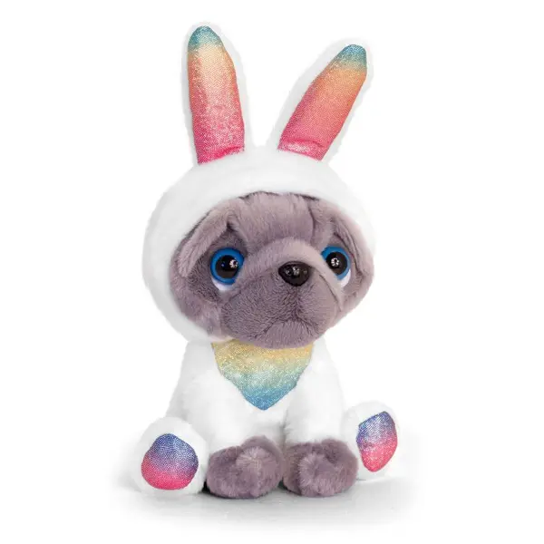 Jucărie de pluș Keel Toys - Mops în costum de iepuraș, 20 cm