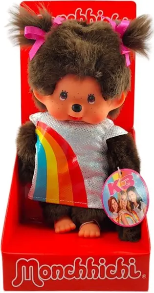 Jucărie de pluș Monchhichi - Cu rochie curcubeu, 20 cm