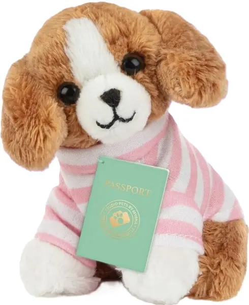 Jucărie de pluș Studio Pets - Beagle Billy cu servieta, pașaport și autocolante, 8 cm