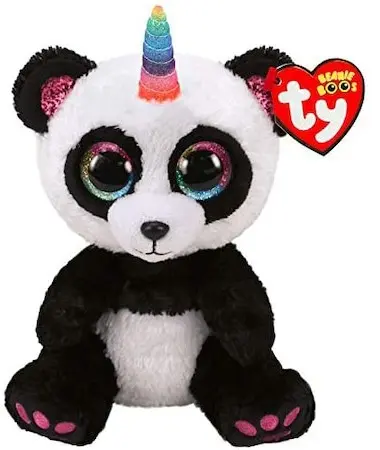 Jucarie de plus TY Toys Beanie Boos - Panda colorata Paris cu un corn, 15 cm