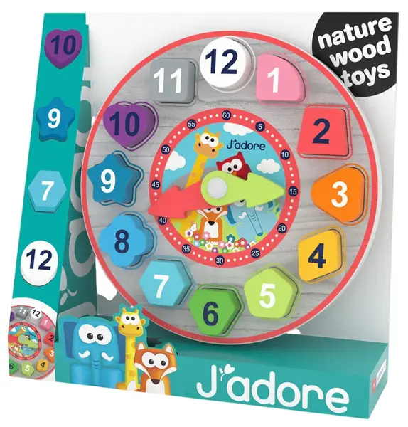 Jucărie de sortare din lemn Jadore - Ceas colorat, 13 piese