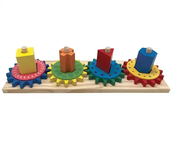 Jucarie de stivuit cu roti zimtate,Lemn,Multicolor
