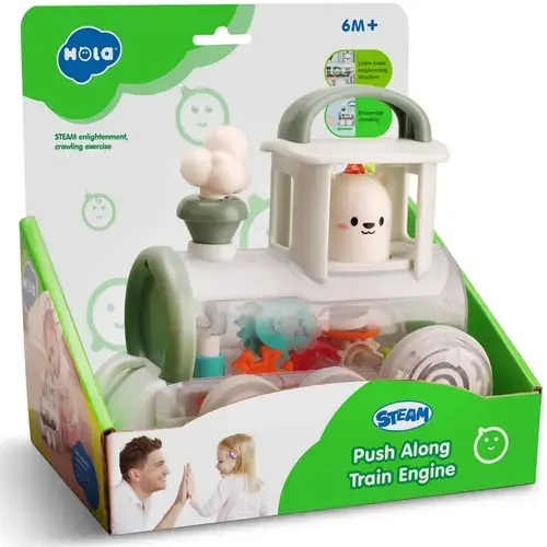 Jucarie de tras Hola - Locomotiva cu mecanism steam, alba