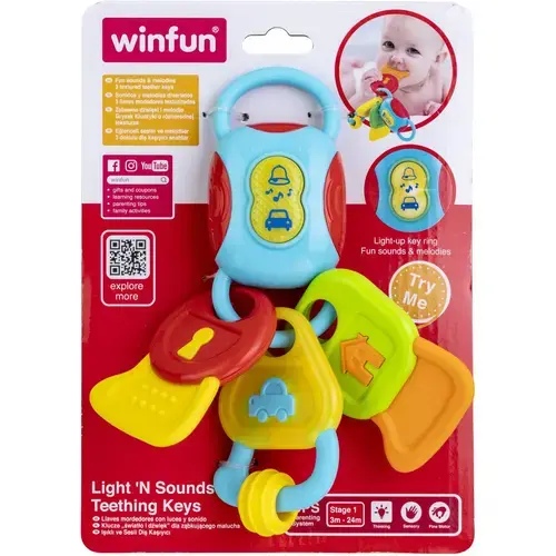 Jucarie dentitie Winfun - Breloc chei, cu lumini si sunete