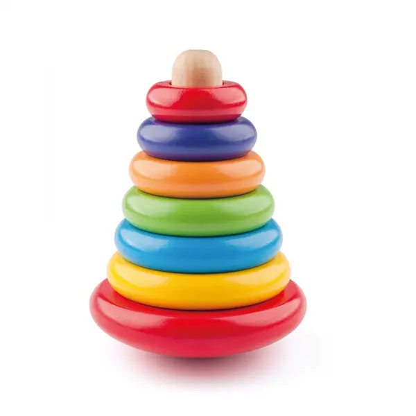 Jucarie din lemn de stivuit , Piramida cu inele colorate pentru copii