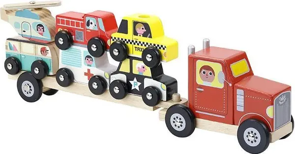 Jucarie din lemn de stivuit Vilac - Camion cu masini