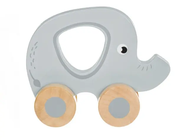 Jucarie din lemn elefant cu 4 roti, 10x12x4 cm, +6 luni