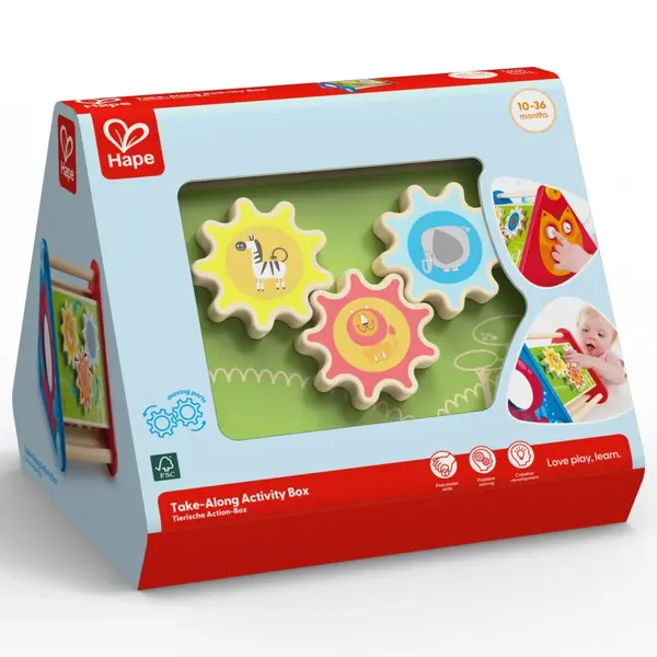 Jucarie din lemn interactiva , Triunghi cu activitati (5 in 1)